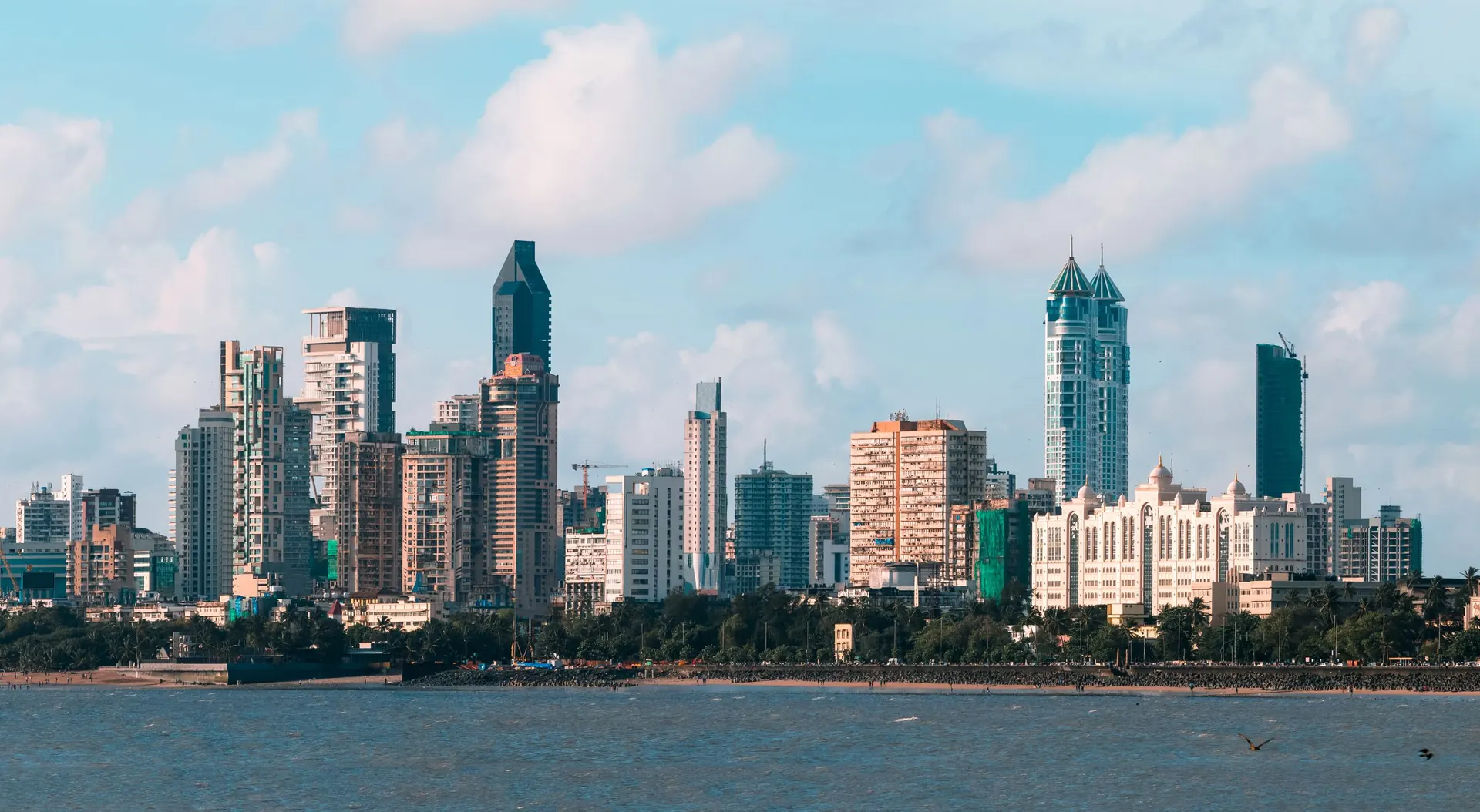 The South Mumbai skyline seen across the water from Marine Drive
